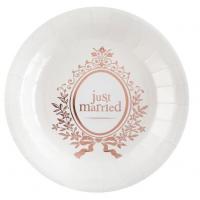 Assiette mariage just married blanche et rose gold metallique