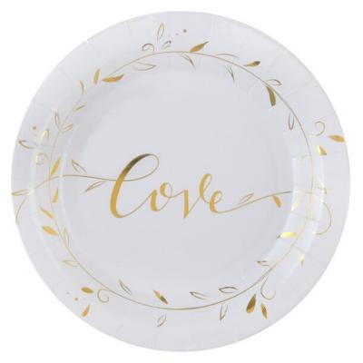 Assiette mariage LOVE blanche et dorée (x10) REF/6322
