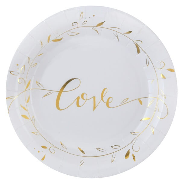 Assiette mariage love blanc et or