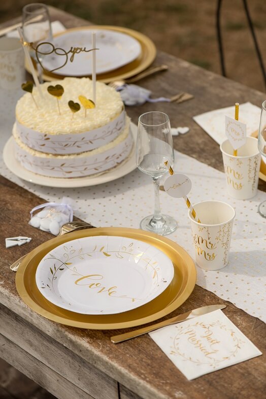Assiette mariage or et blanc love