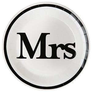 Assiette mariage Mr et Mrs: Mrs (x10) REF/4834