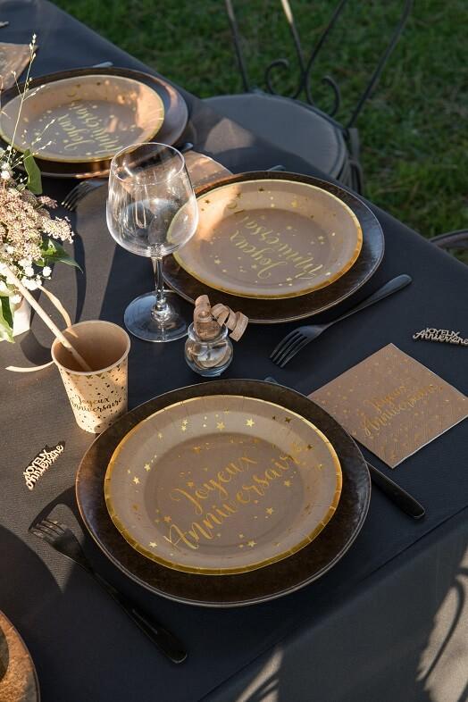 Assiette naturel et dore or metallise anniversaire