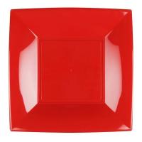 Assiette rouge en plastique reutilisable 23cm