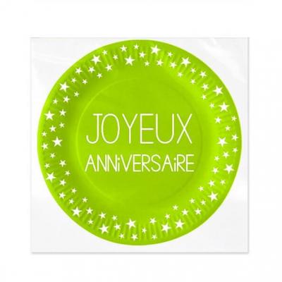 Assiette verte anniversaire, 23cm (x6) REF/AAC23000V