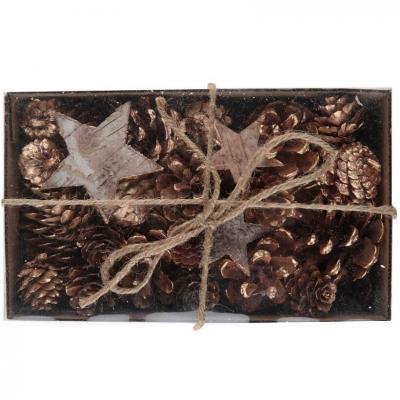 Assortiment decoration etoile et pomme de pin en bois naturel champetre