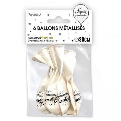 Bal00 ballon latex blanc metallise joyeux anniversaire 30cm