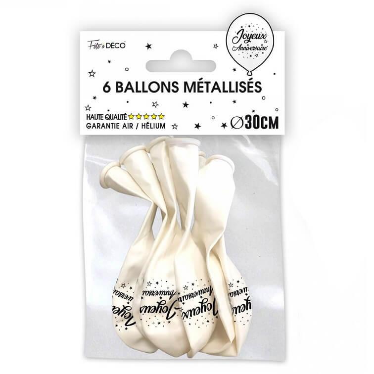 Bal00 ballon latex blanc metallique joyeux anniversaire 30cm