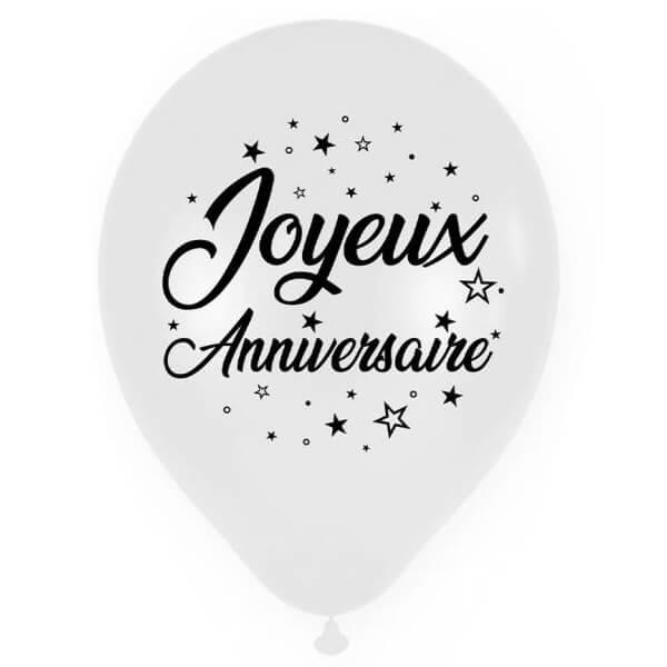 Bal00 ballon latex blanc metallise joyeux anniversaire 30cm