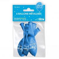 Bal00 ballon latex bleu metallique joyeux anniversaire 30cm