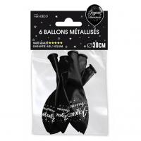Bal00 ballon latex noir metallique joyeux anniversaire 30cm