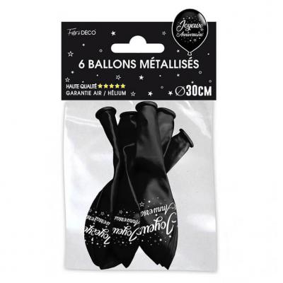 Bal00 ballon latex noir metallise joyeux anniversaire 30cm