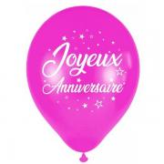 6 Ballons métallisés Joyeux Anniversaire en latex rose fuchsia de 30cm pour votre décoration REF/BAL00F