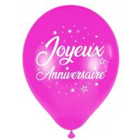 Bal00 ballon latex rose fuchsia metallise joyeux anniversaire 30cm