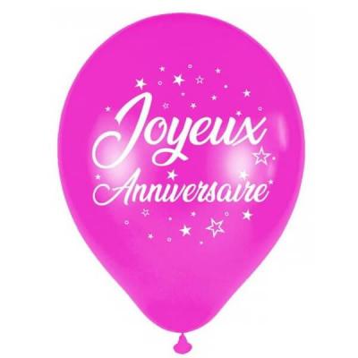 6 Ballons métallisés Joyeux Anniversaire en latex rose fuchsia de 30cm pour votre décoration REF/BAL00F