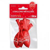 Bal00 ballon latex rouge metallique joyeux anniversaire 30cm