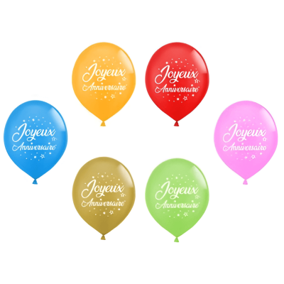 6 Ballons métallisés multicolore Joyeux Anniversaire en latex de 30cm pour votre décoration REF/BAL00M