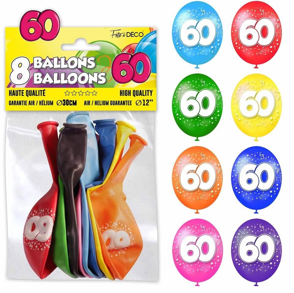 Bal07 boutique pas de calais decoration ballon latex anniversaire multicolore 60ans