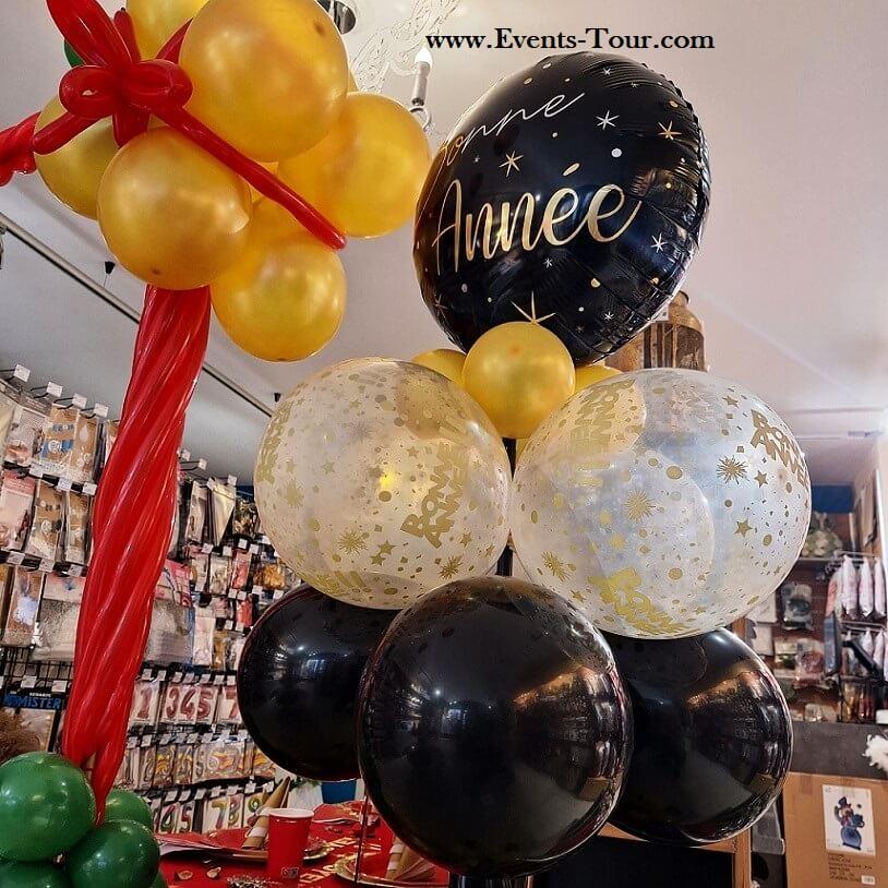 Ballon latex bonne année noir et doré or de 30cm REF/49008