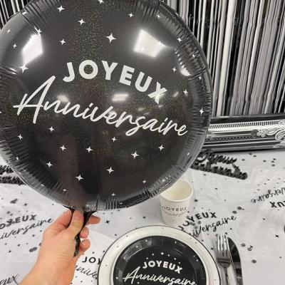 Balh24 ballon lauminium ronde joyeux anniversaire bicolore blanc et noir