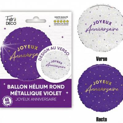 Balh24vl ballon joyeux anniversaire aluminium blanc irise violet astral