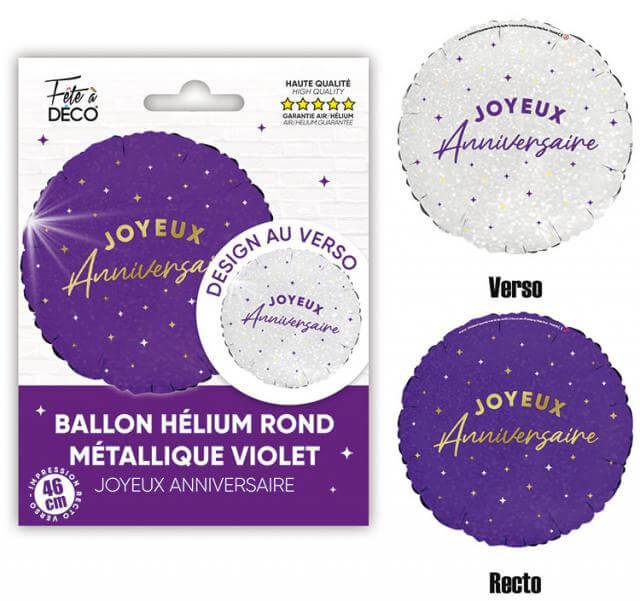 Balh24vl ballon joyeux anniversaire aluminium blanc irise violet astral