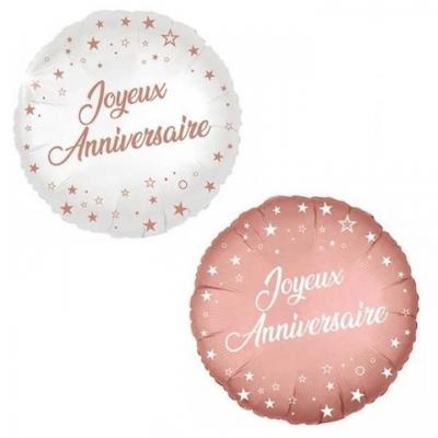 1 Ballon aluminium Joyeux Anniversaire 46cm Blanc et Rose Gold REF/BALHRG00