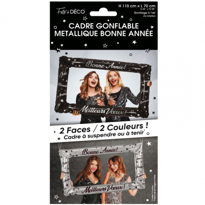 1 Cadre gonflable aluminium photobooth noir et argent bonne année 2 faces REF/CPG99ATG