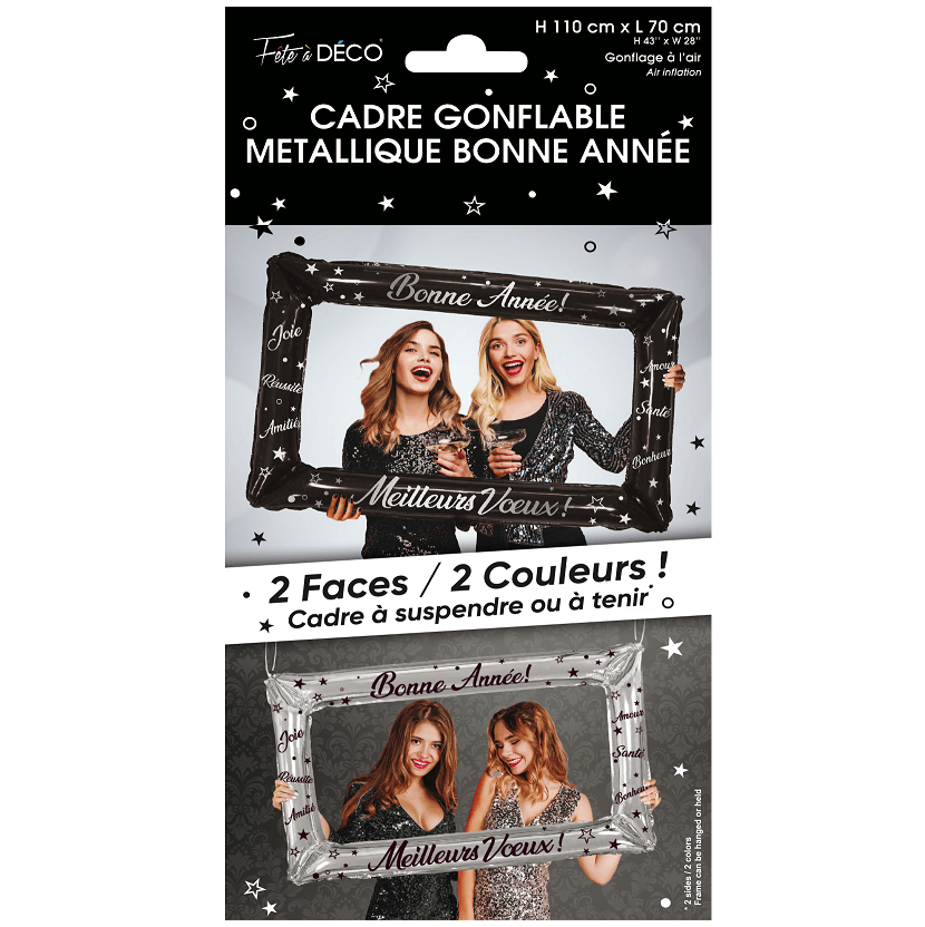 Ballon aliminium cadre photo noir argent bonne annee nouvel an
