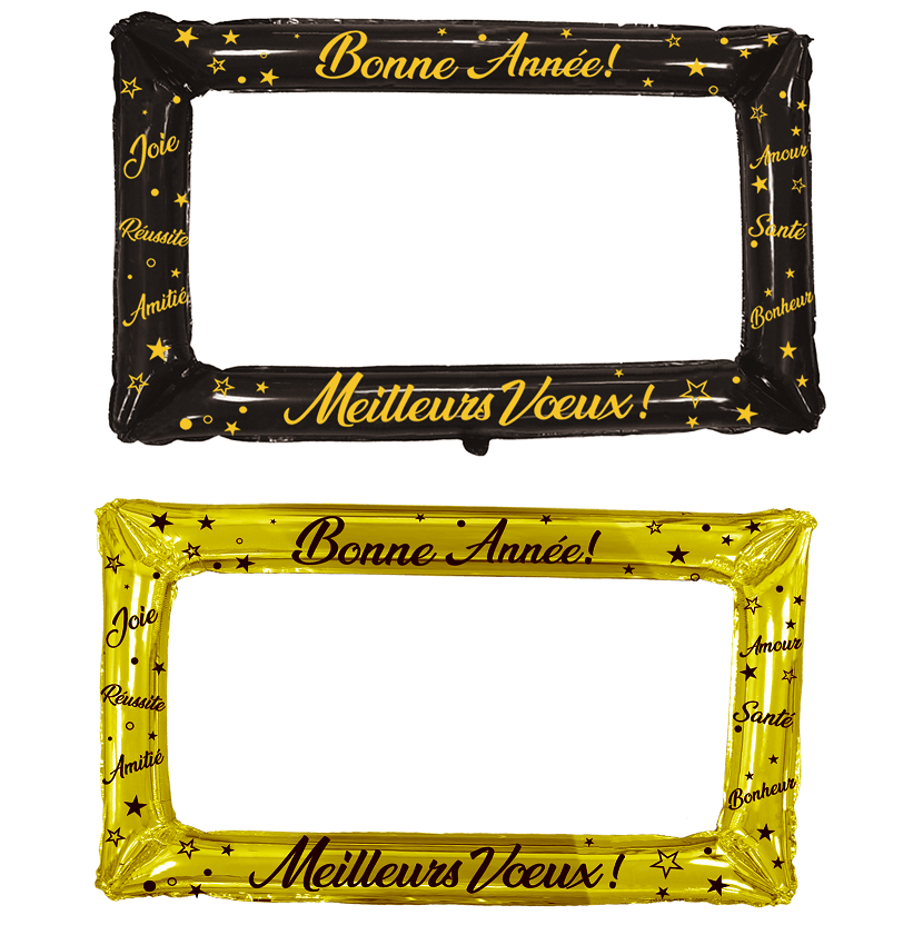 Ballon aliminium cadre photo noir et dore or bonne annee nouvel an