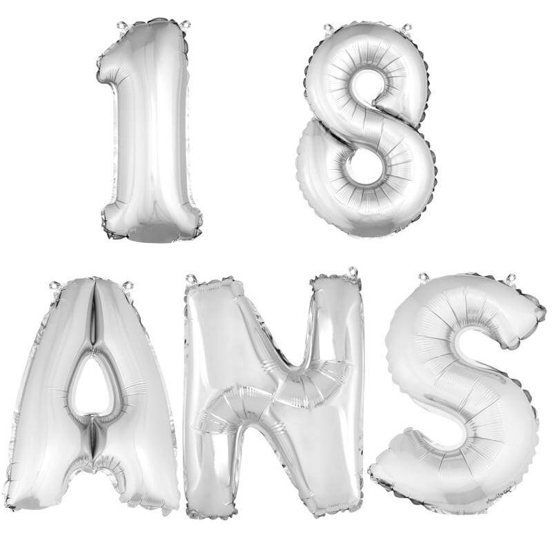 1 Kit de 5 Ballons aluminiums anniversaire 18ans or