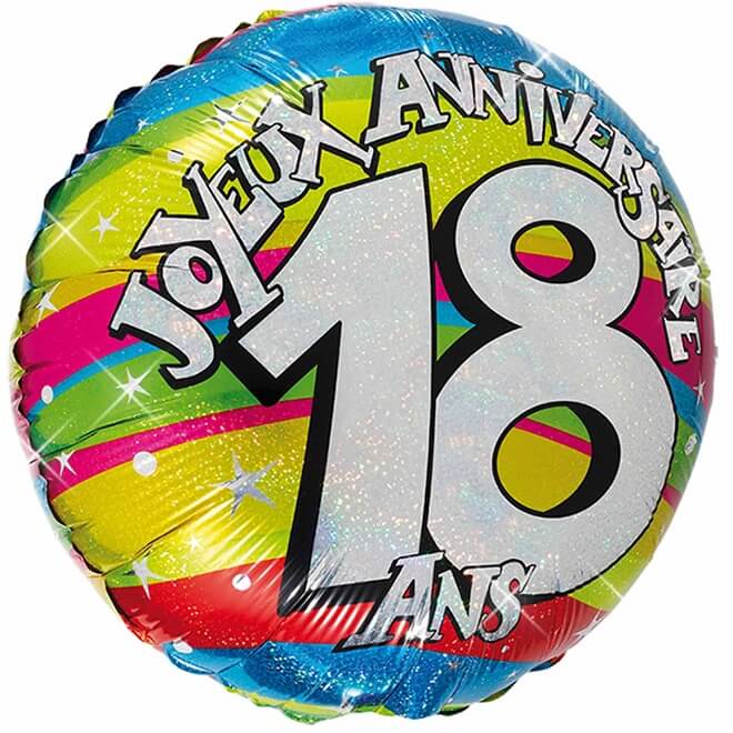 Ballon aluminium anniversaire 18 ans multicolore