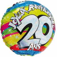 Ballon aluminium anniversaire 20 ans multicolore