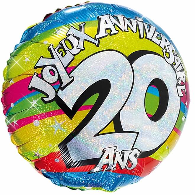 Ballon aluminium anniversaire 20 ans multicolore