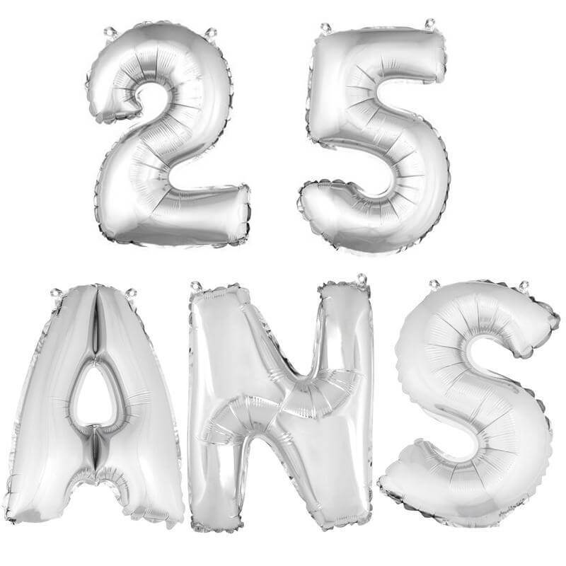 Ballon aluminium anniversaire 25ans argent (x1)