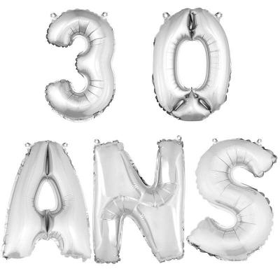 Ballon aluminium anniversaire 30 ans argent.