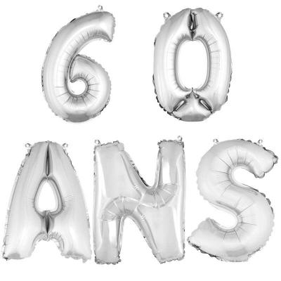 Ballon aluminium anniversaire 60 ans argent (x1)