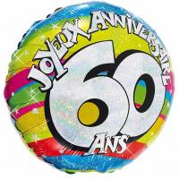 Ballon aluminium anniversaire 60 ans multicolore