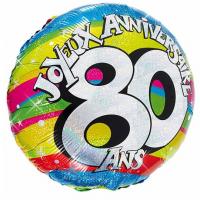 Ballon aluminium anniversaire 80 ans multicolore
