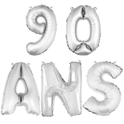 Ballon aluminium anniversaire 90ans argent (x1) BA3000-BA3008