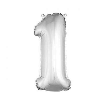Ballon aluminium anniversaire chiffre 1 argent