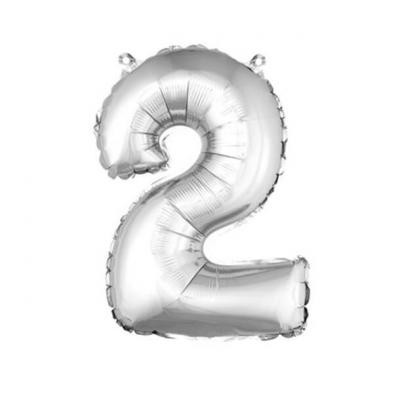 Ballon aluminium anniversaire chiffre 2 argent
