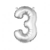 Ballon aluminium anniversaire chiffre 3 argent