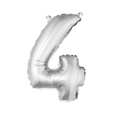Ballon aluminium anniversaire chiffre 4 argent