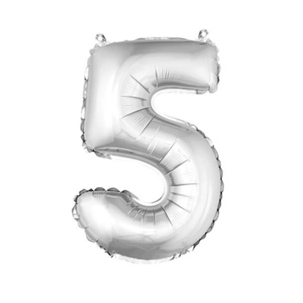 Ballon aluminium anniversaire chiffre 5 argent
