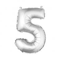 Ballon aluminium anniversaire chiffre 5 argent