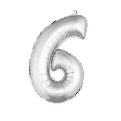 Ballon aluminium anniversaire chiffre 6 argent