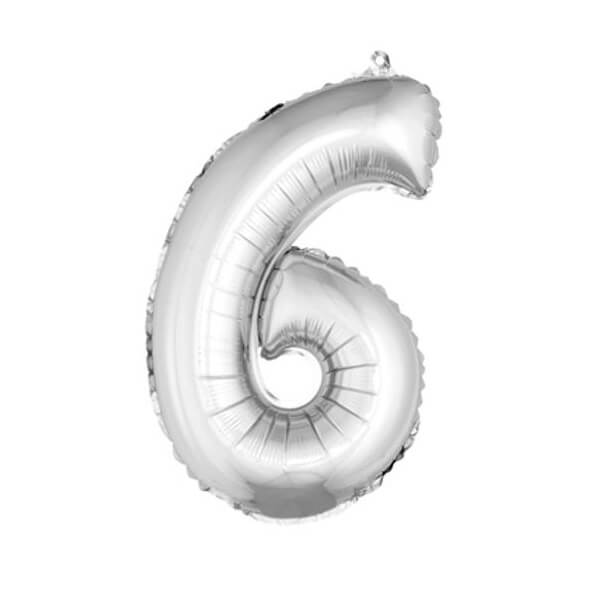 Ballon aluminium anniversaire chiffre 6 argent