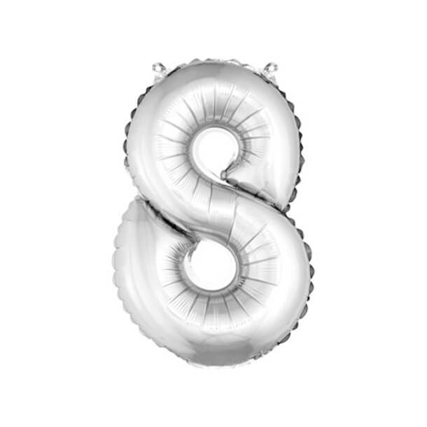 Ballon aluminium anniversaire chiffre 8 argent