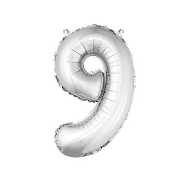 Ballon aluminium anniversaire chiffre 9 argent
