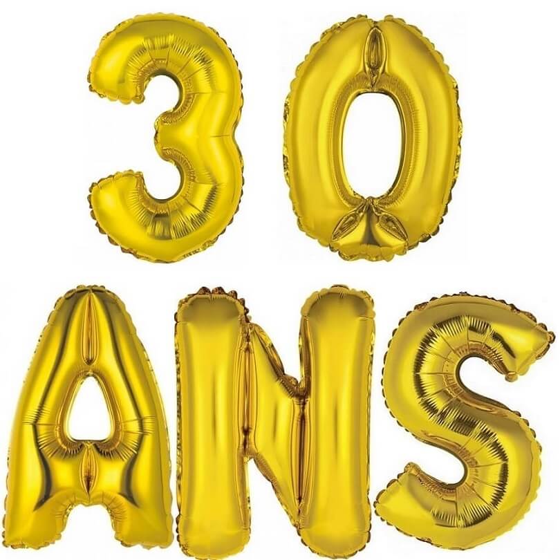 1 Kit de 5 Ballons aluminiums anniversaire 30ans or